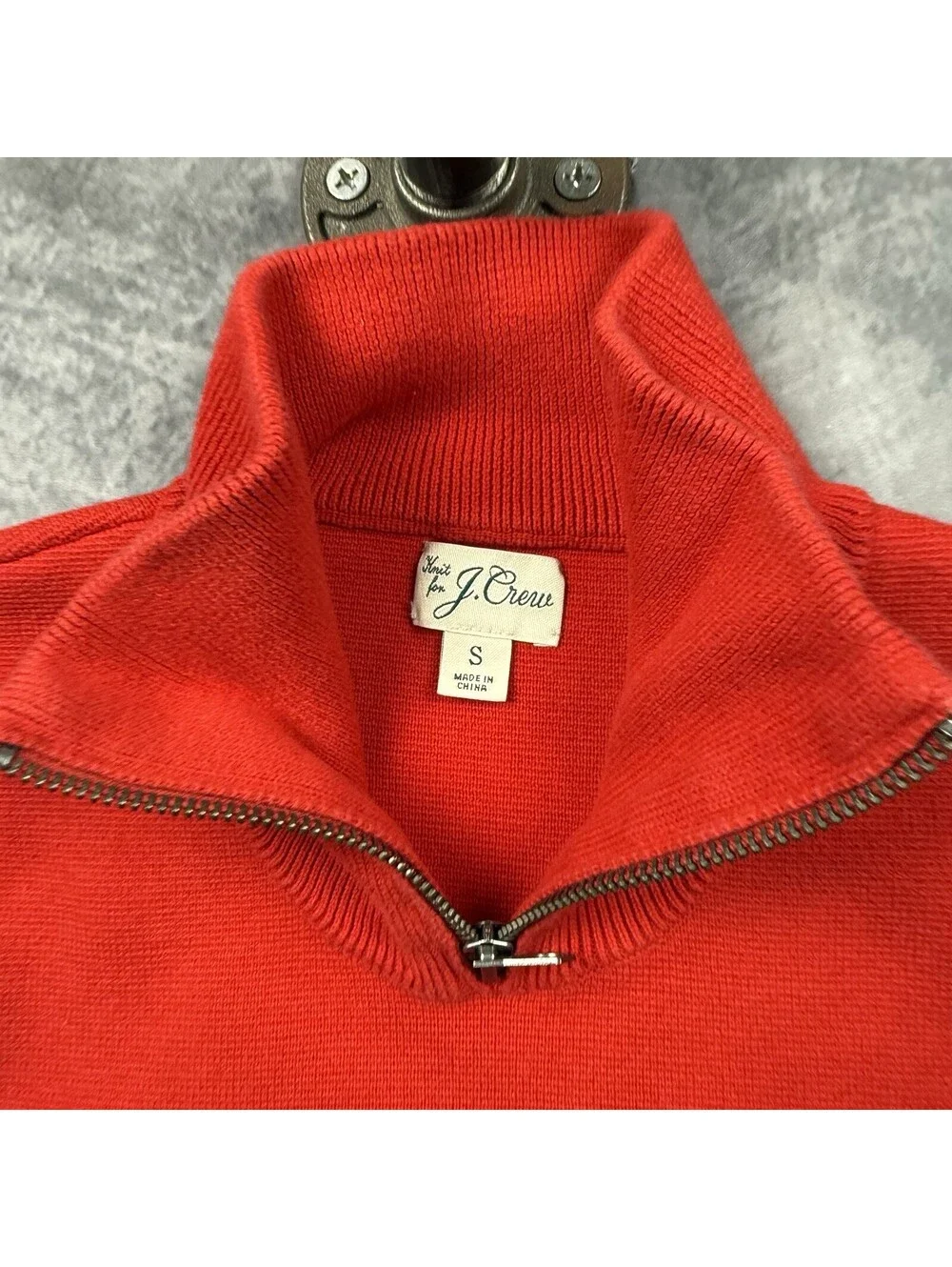 J Crew Ski Sweater Mens S Navy Red Cotton Milano-Stitch Half Zip Retro